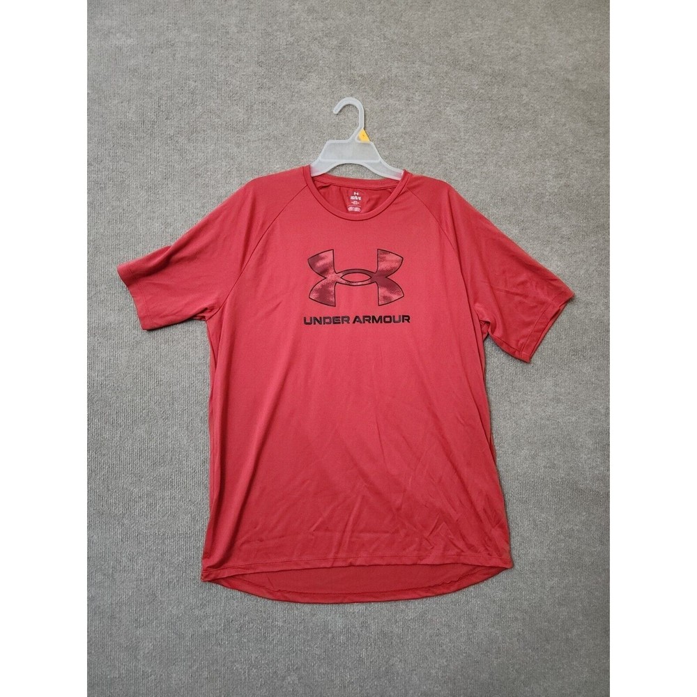 Under Armour Tech T Shirt Mens L Red UA Short Sleeve Loose Performance Logo NEW